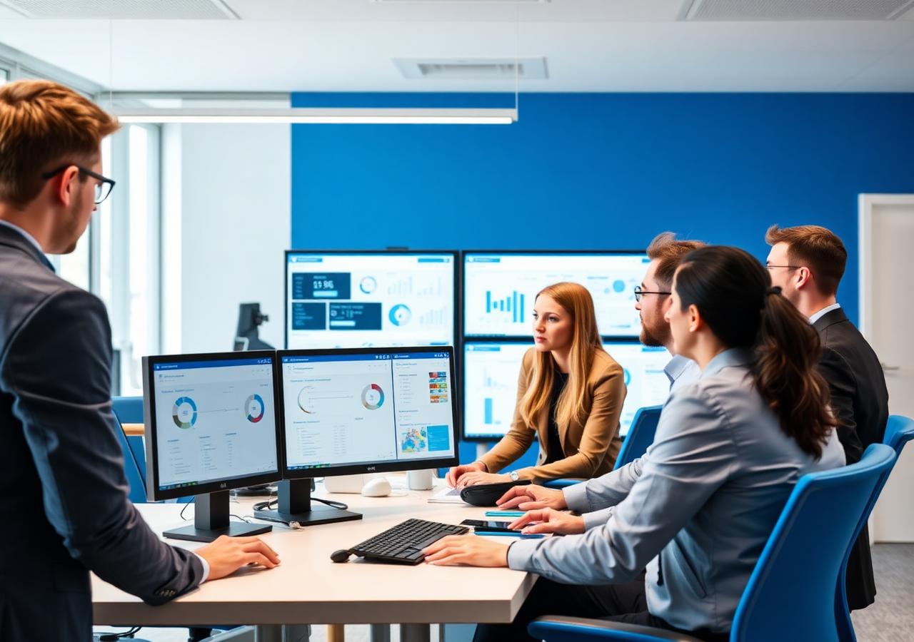 Étudiants collaborant sur des tableaux de bord SAP